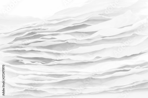 Fototapeta Naklejka Na Ścianę i Meble -  Closeup of white paper layers stack. Wavy lines abstract art background. Copy space.