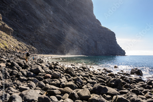 Beautiful and quiet Beach Masca. Hiking in Gorge Masca. Volcanic island. Mountains of the island of Tenerife, Canary Island, Spain photo
