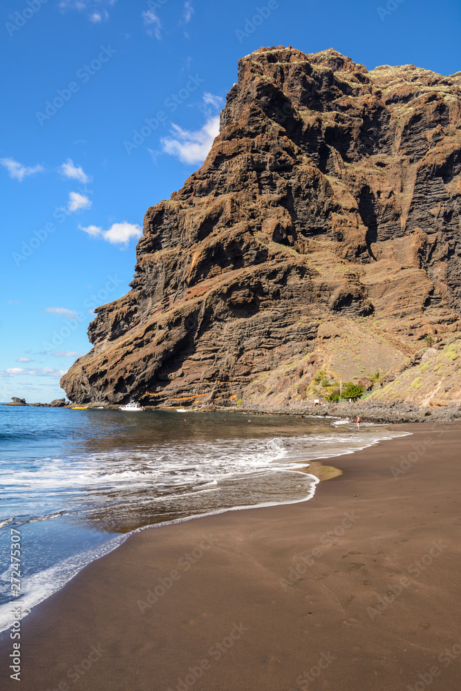 Beautiful and quiet Beach Masca. Hiking in Gorge Masca. Volcanic island. Mountains of the island of Tenerife, Canary Island, Spain