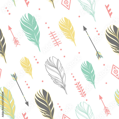 Hand drawn vector illustration. Seamless pattern with tribal arrows on white background. Perfect for wallpapers, greeting cards, blogs, web page background and more