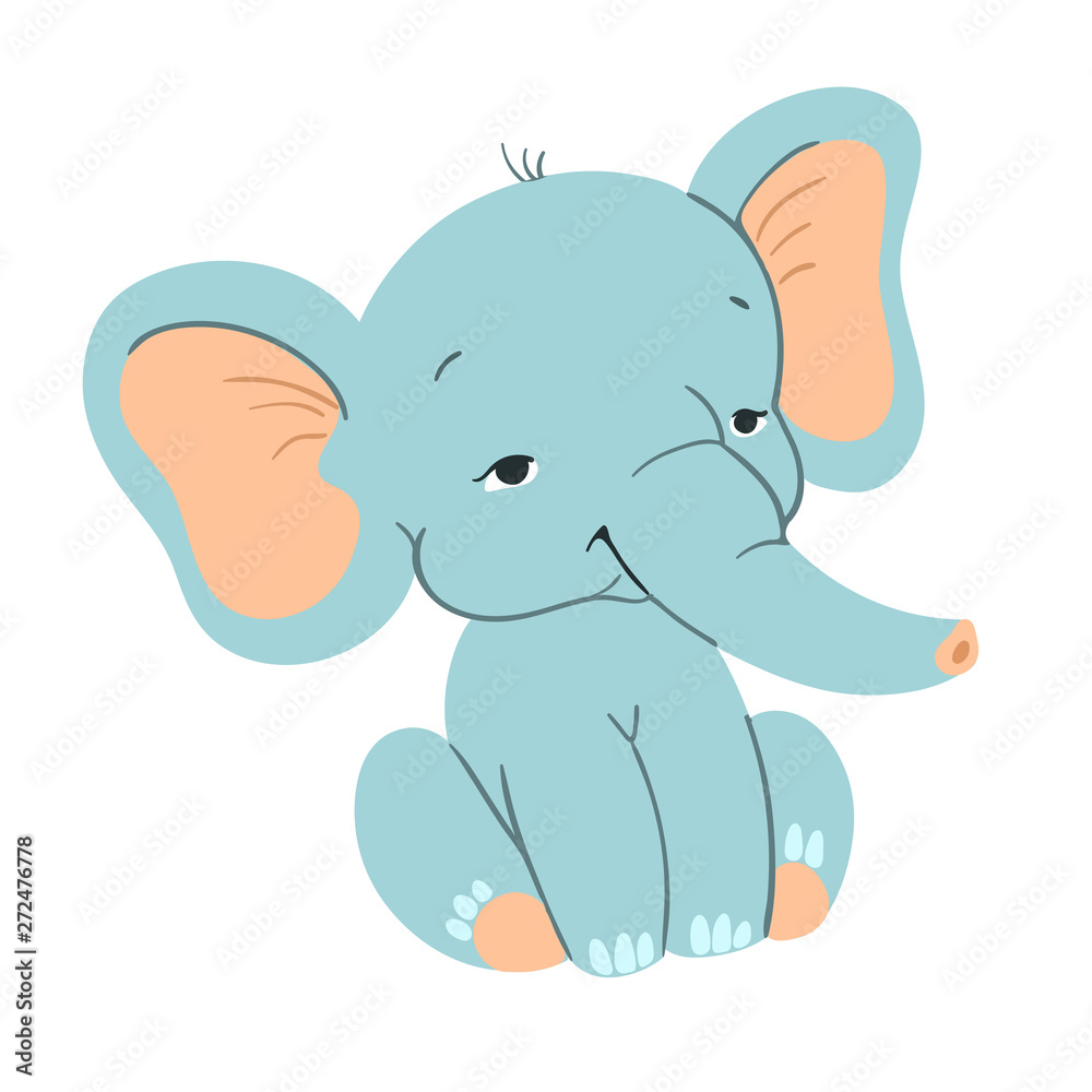 Cute baby elefant sitting. Funny blue elefant with for design Cute baby elefant sitting. Funny blue elefant with for design