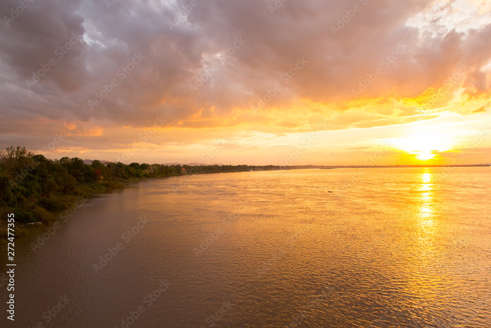 Mekong River in Pakse, South of Laos against sunset