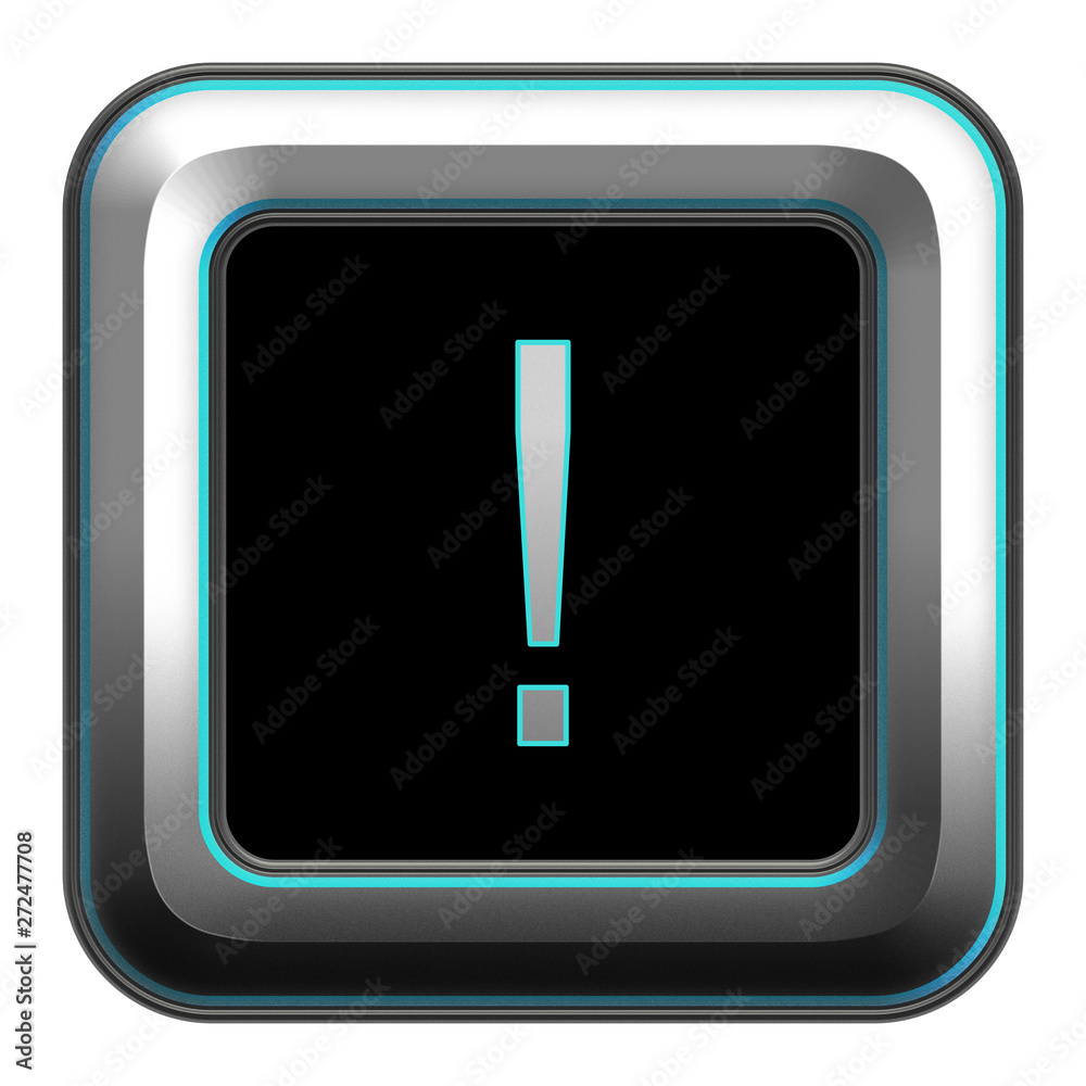 exclamation mark, square metallic button exclamation mark, square metallic button