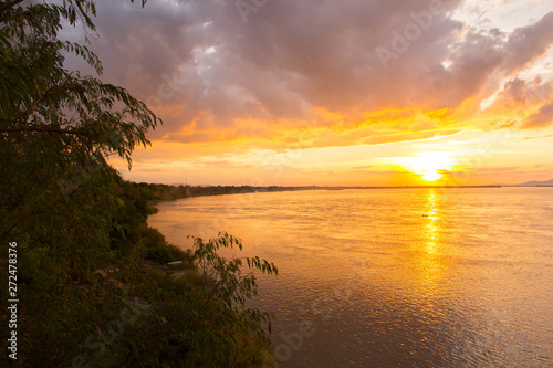 Mekong River in Pakse, South of Laos against sunset