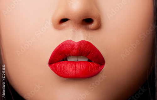 Canvas Print Sexy Sensual Red Lip, mouth open