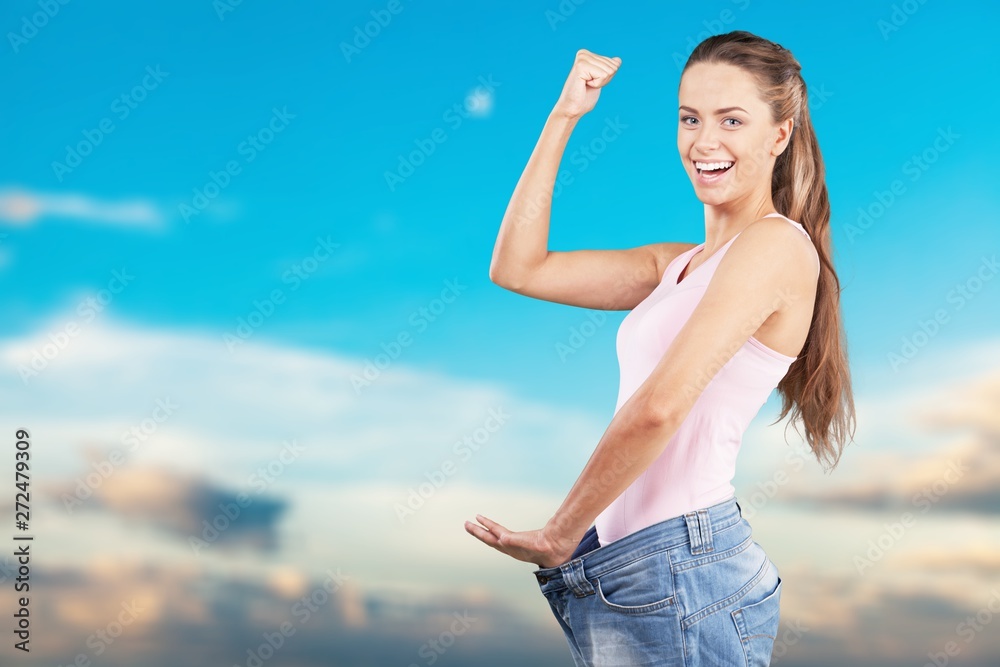 Weight Loss Woman, isolated on background Weight Loss Woman, isolated on background