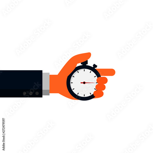 stopwatch in businessmen hands isolated on white background. vector Illustration.