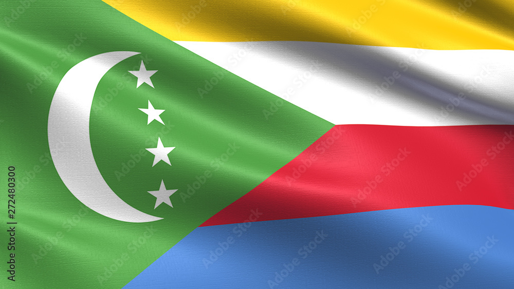 Comoros flag, with waving fabric texture Comoros flag, with waving fabric texture