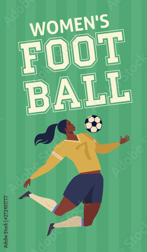 Womens European football soccer player flat vector illustration.