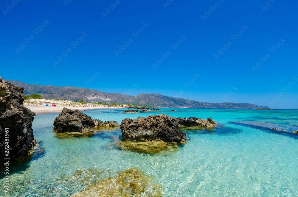 Fototapeta premium Elafonisi beach, the amazing pink beach of Crete which has been voted several times as one of the most majestic beaches not only in Europe but also in the world.