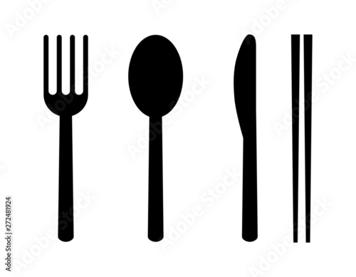 set of fork, spoon, knife and chopsticks. restaurant icons. isolated on white background vector illustration.