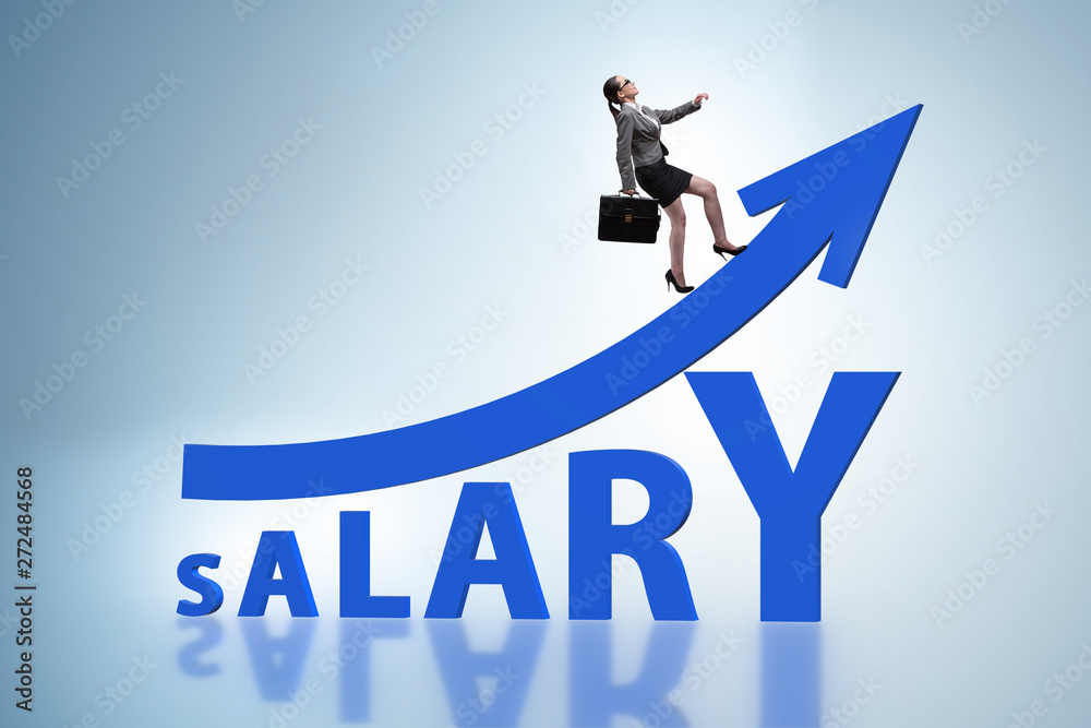 Concept of increasing salary with businesswoman Concept of increasing salary with businesswoman