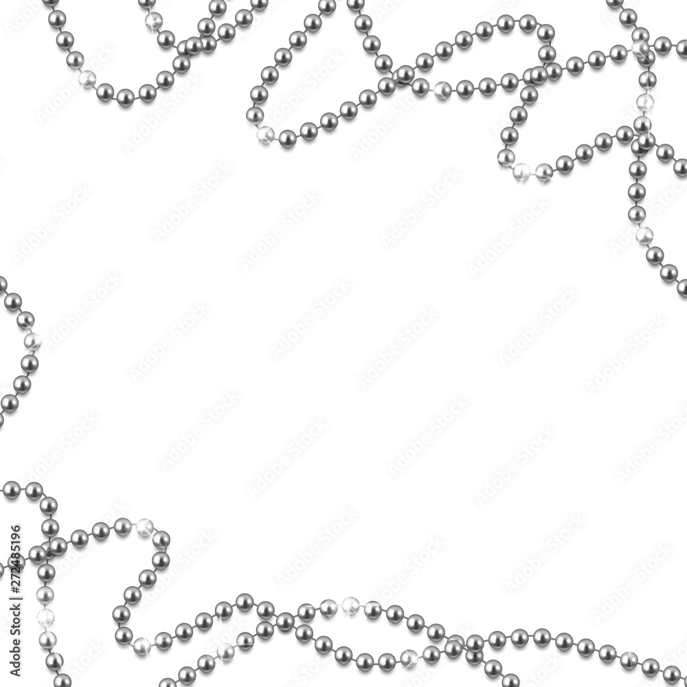 Naklejka premium Decorative frame with shiny realistic silver beads, jewelry, vector illustration background