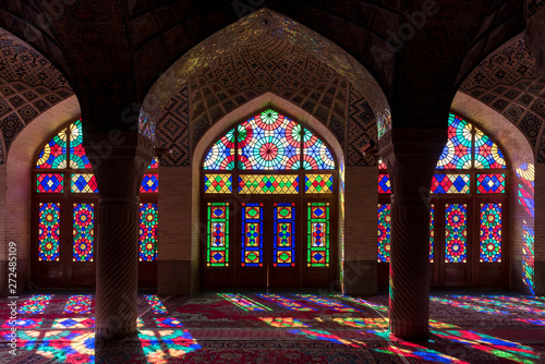 Symmetrical interior of vivid mosque