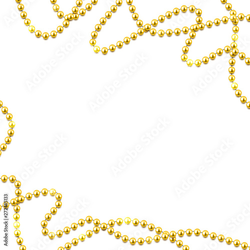 Decorative frame with shiny realistic gold beads, jewelry, vector illustration background