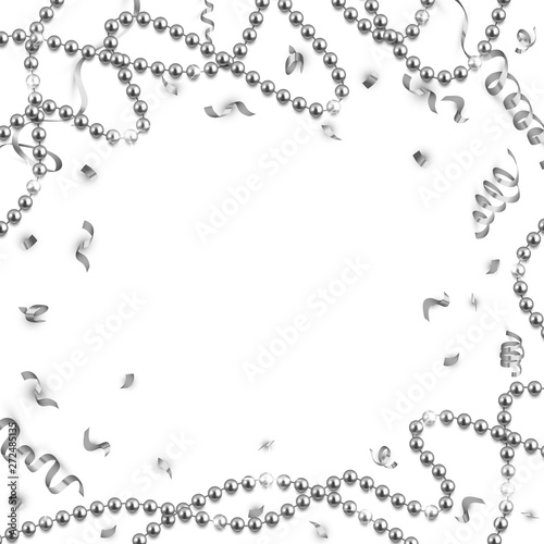 Decorative frame with shiny realistic silver beads, jewelry, vector illustration background