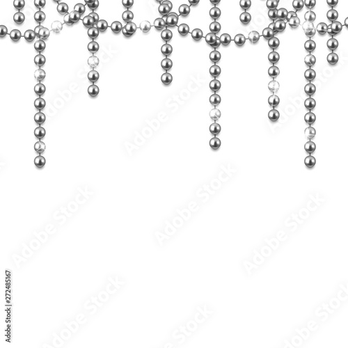 Decorative frame with shiny realistic silver beads, jewelry, vector illustration background