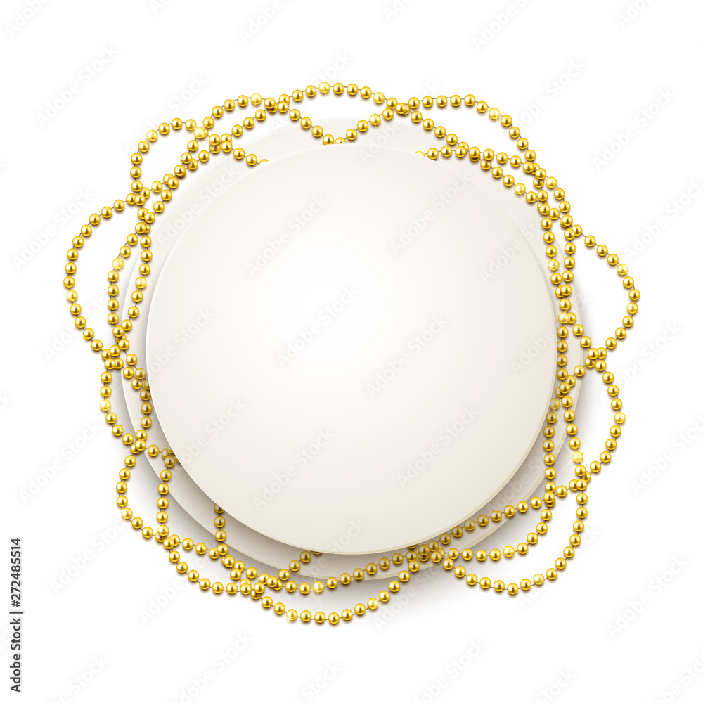 Decorative frame with shiny realistic gold beads, jewelry, vector illustration background Decorative frame with shiny realistic gold beads, jewelry, vector illustration background
