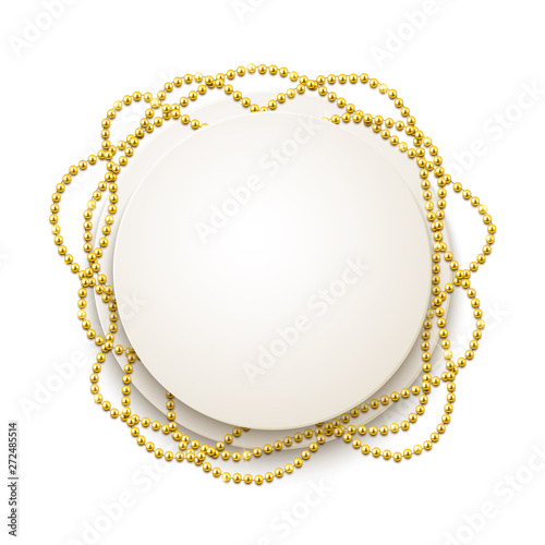 Decorative frame with shiny realistic gold beads, jewelry, vector illustration background