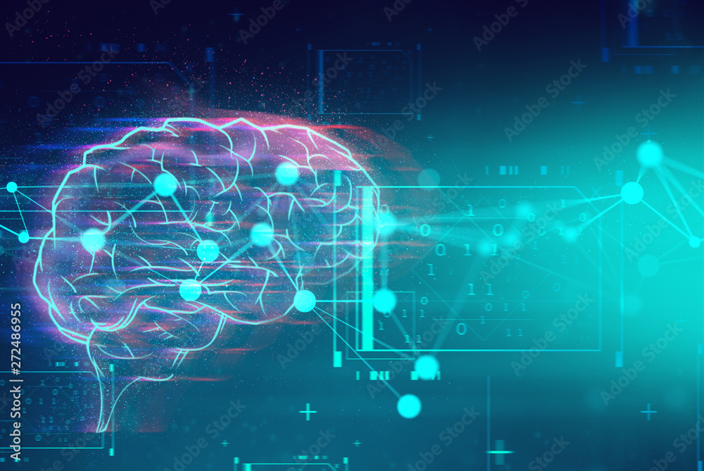 brain cloud storage, ai robotic, social internet of things, technology abstract futuristic cyber net web connect to network background illustration 3d rendering, signal of data - obrazy, fototapety, plakaty 