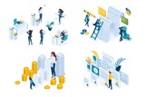 Isometric Set concept Working with documents, signing a contract, checking documents. Modern vector illustration concepts for website