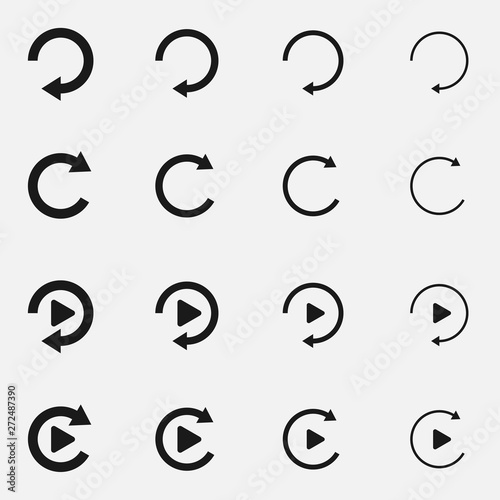 Set of replay or reload buttons black and white vector icon. photo