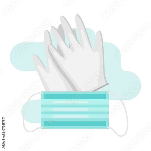 Gloves and mask in flat style.