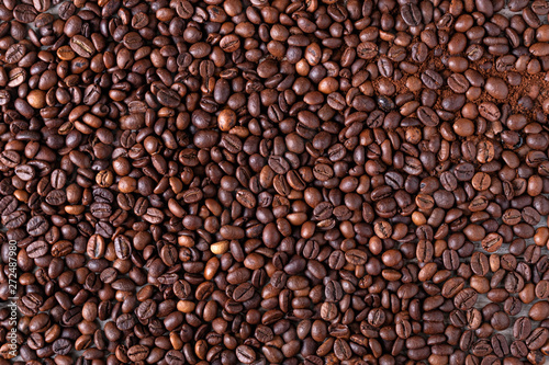 Background of brown color coffee beans