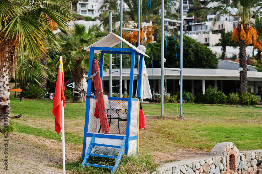 Lifeguard tower at resort in Bodrum, Turkey.