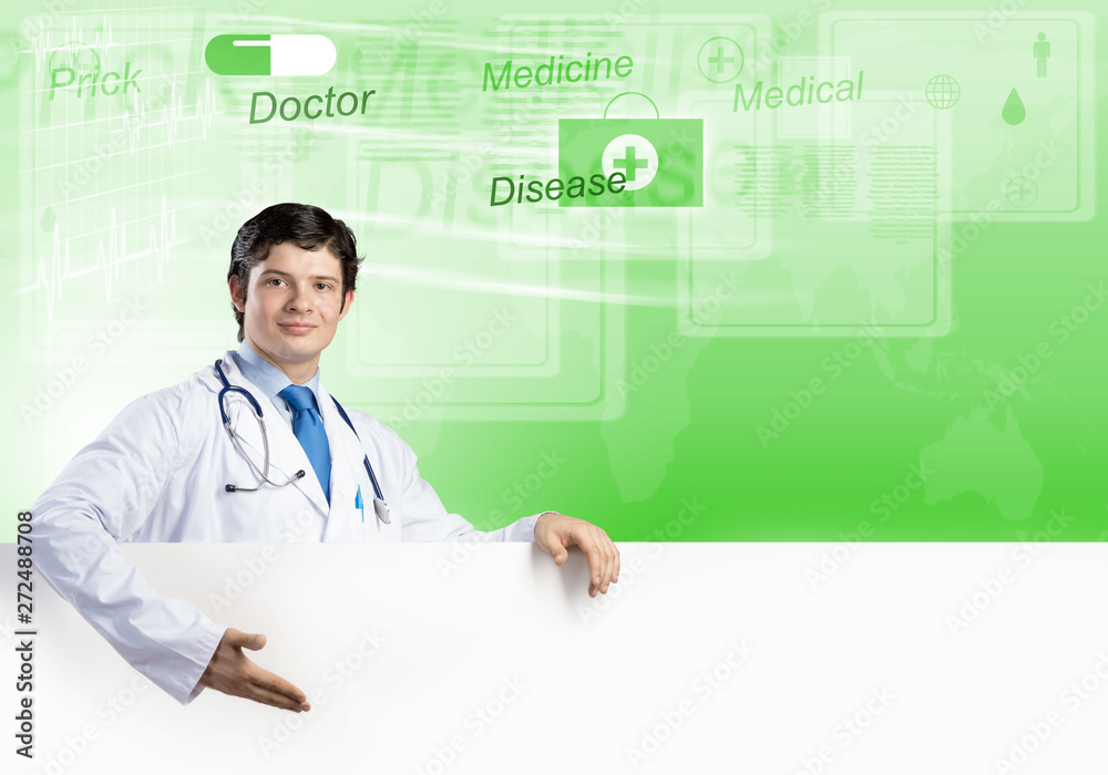 Doctor with banner Doctor with banner
