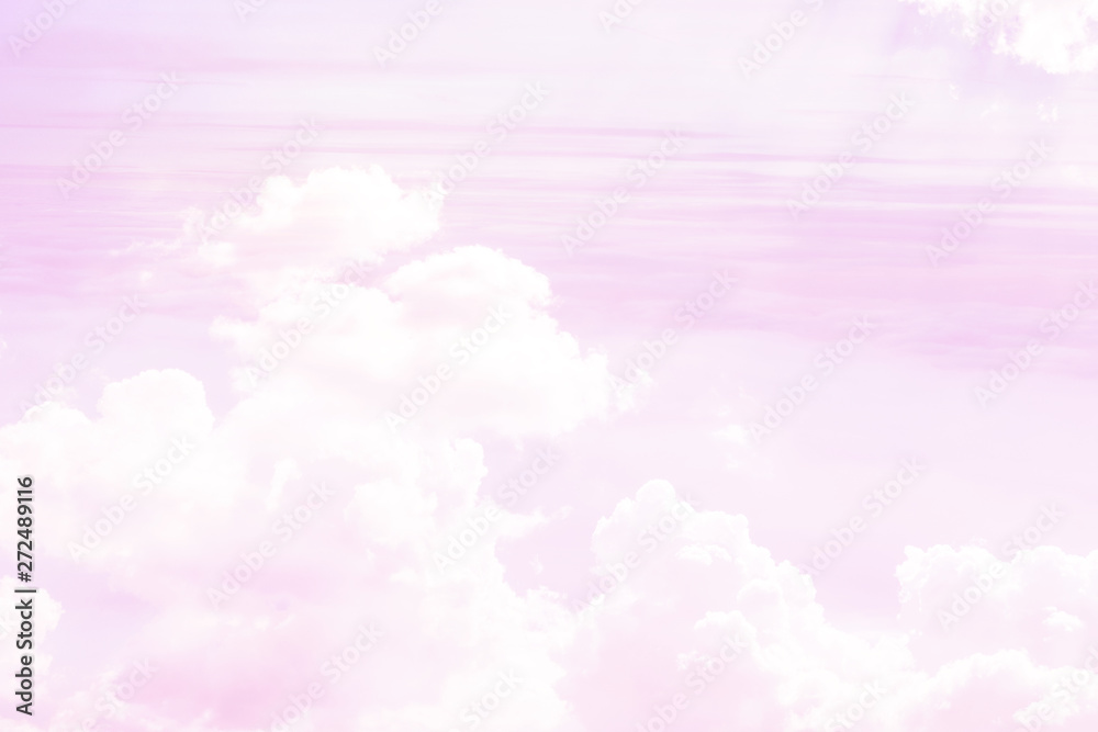 The abstraction is a sky of pink color and white clouds through which the sun's rays make their way.