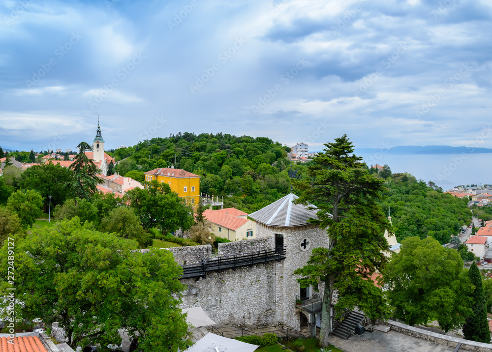 Rijeka, Croatia: panoramic view from Trsat castle over the town and marine