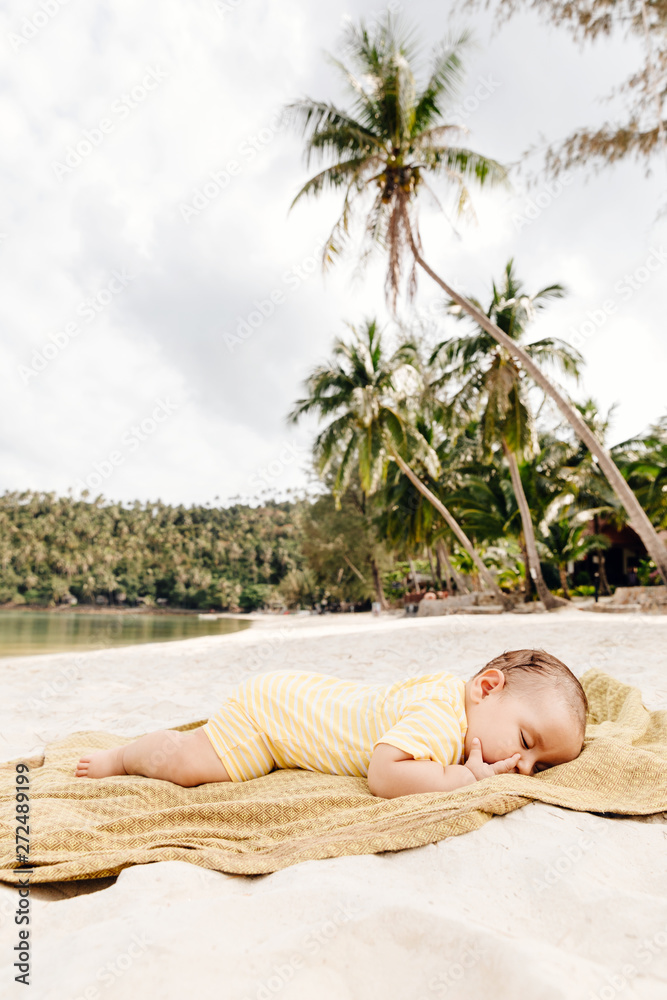 Little girl sleeping on beach Stock Photo Adobe Stock
