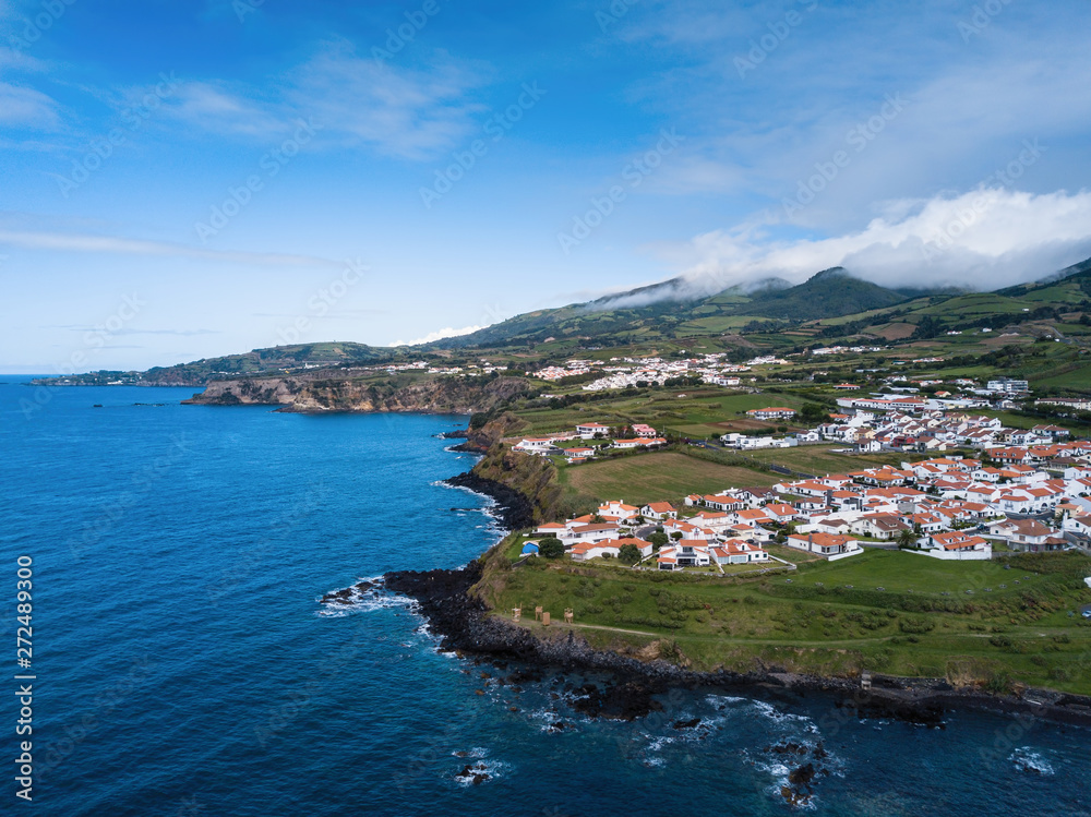 Aerial view of the San Migel island coasts, Azores, Portugal.