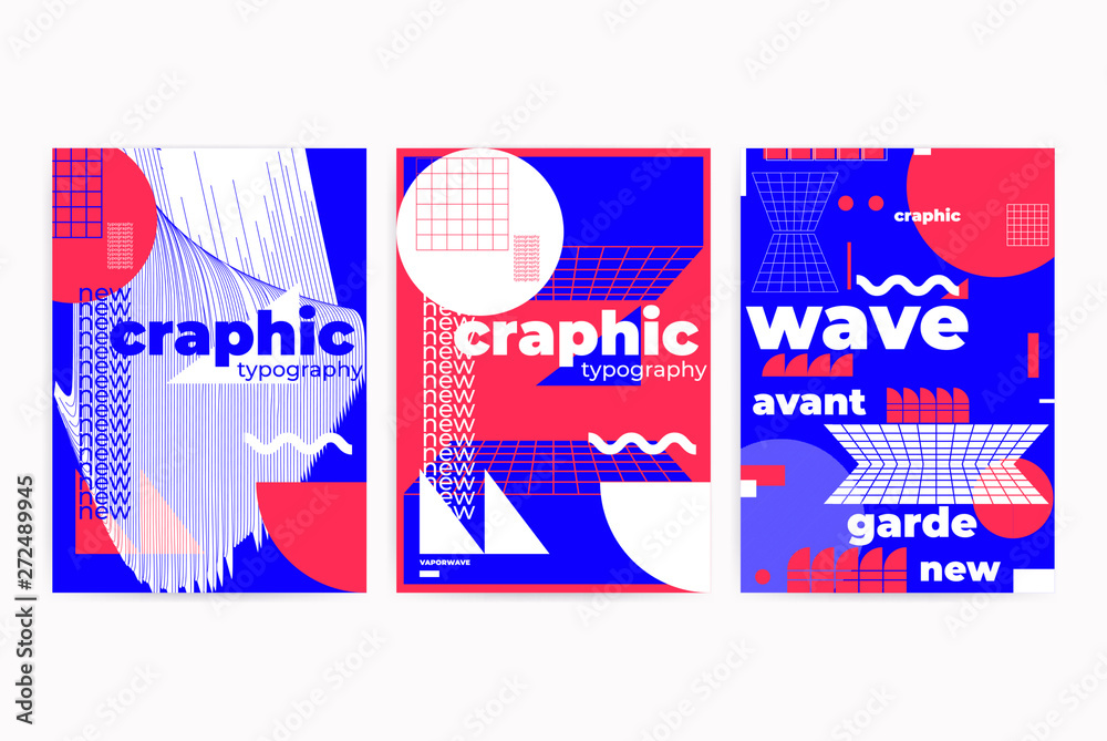 Posters set with geometric shapes composition - obrazy, fototapety, plakaty 
