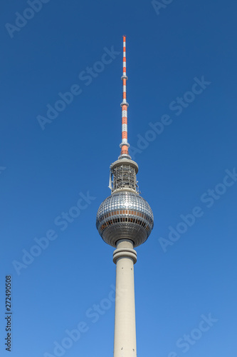 Close view of the TV tower  on the Alexander Square in center of Berlin, Germany