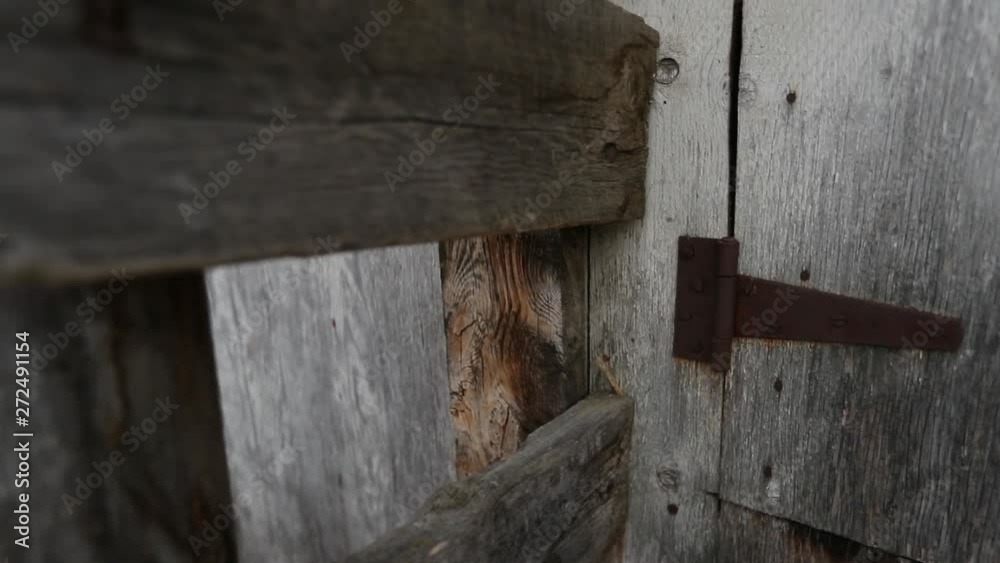TRUCK LEFT FOCUS RACK Revealing old wooden farm building TRUCK LEFT FOCUS RACK Revealing old wooden farm building