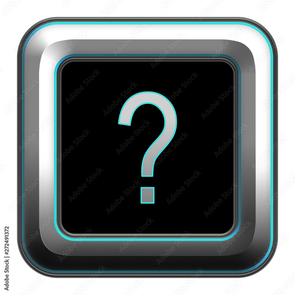question mark icon, square metallic button question mark icon, square metallic button