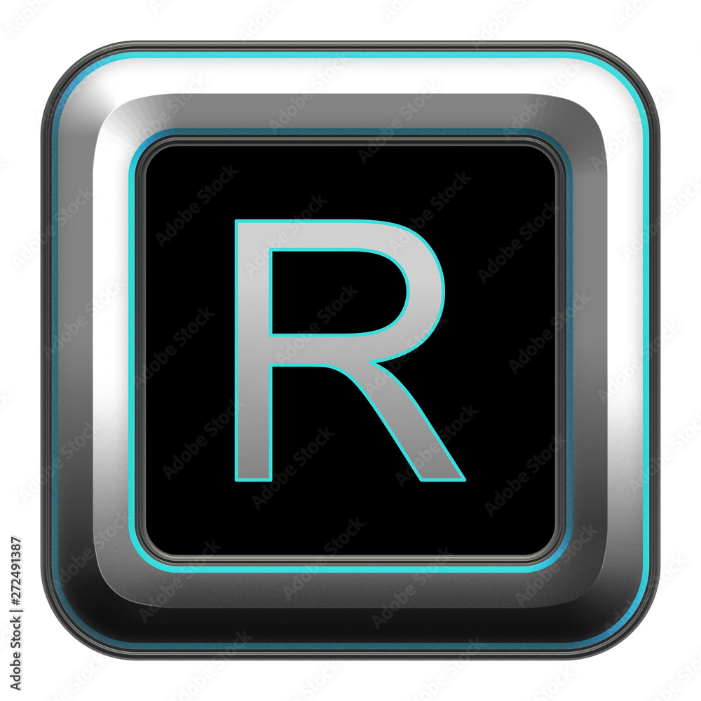 Alphabet R, square metallic button Alphabet R, square metallic button