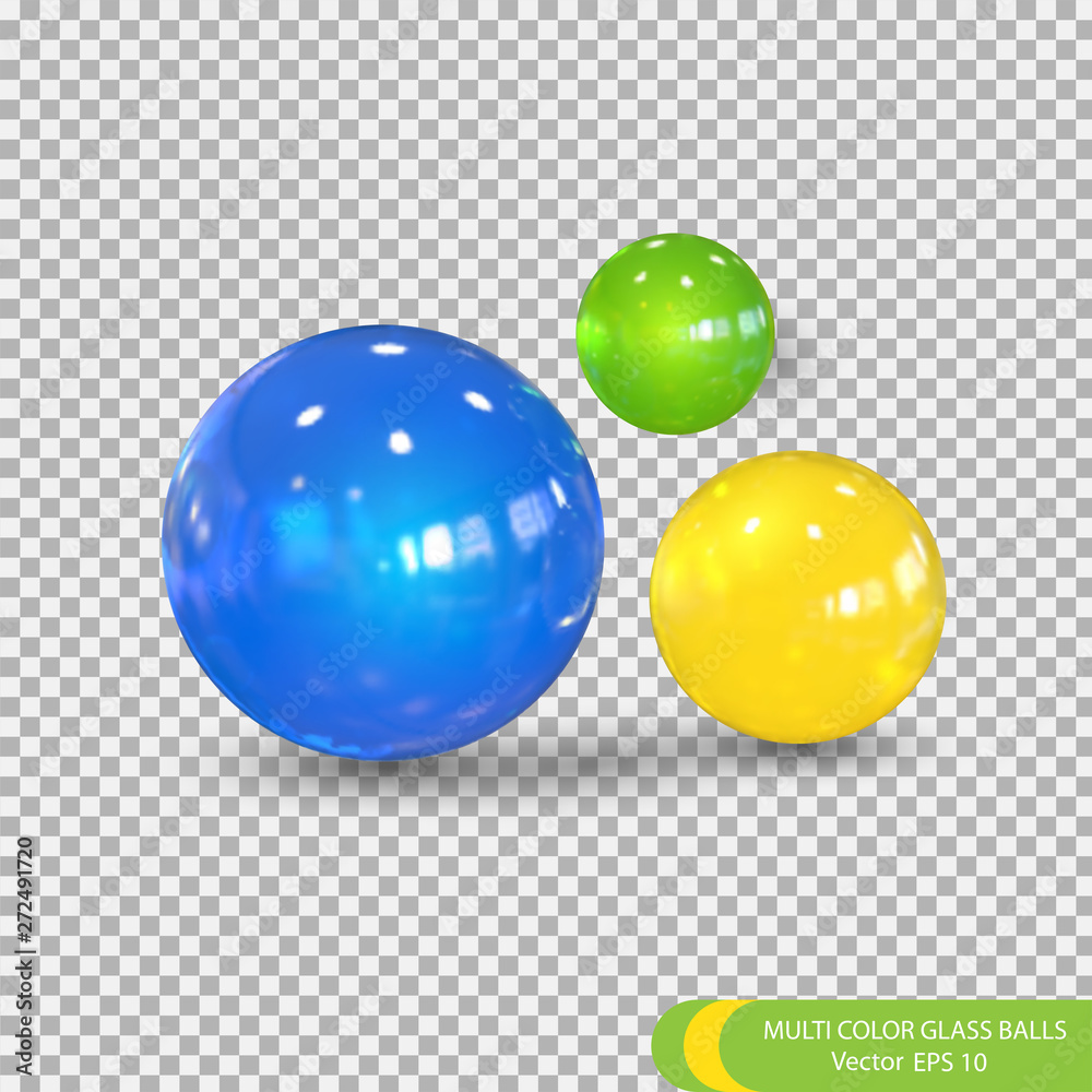 Multicolored glass balls .  glass spheres  banner , vector .