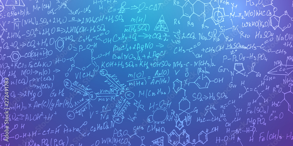 Scientific formulas with molecules .Handwritten formulas background.Letters and numbers .