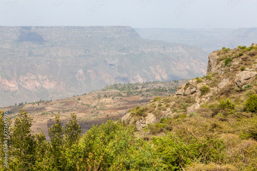 Entoto chain mountains and Jemma Valley in Oromo Region of Ethiopia