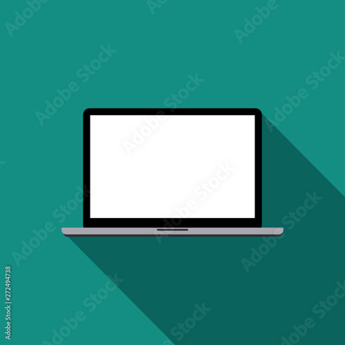 realistic black laptop computer display Isolated on blue background. Vector Illustration.