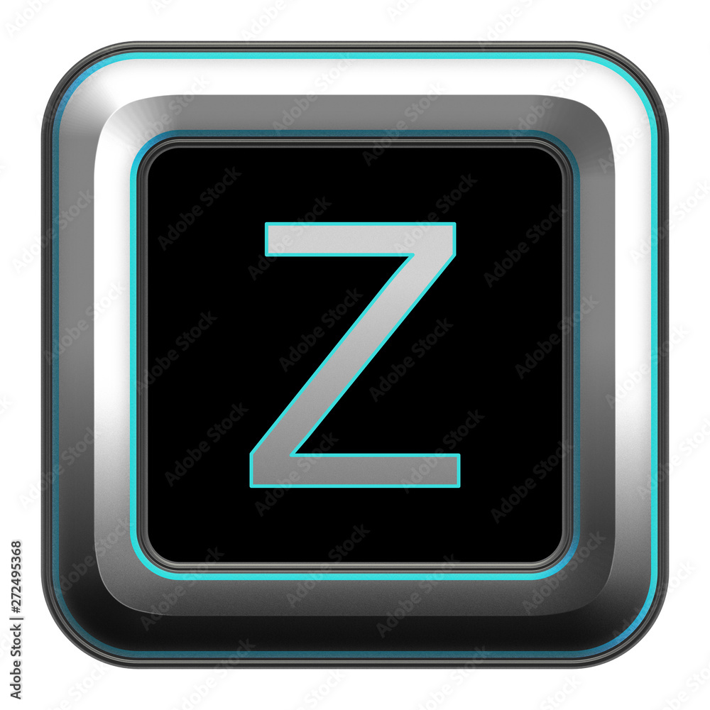 Square metallic alphabet letter on black background, Z button Square metallic alphabet letter on black background, Z button
