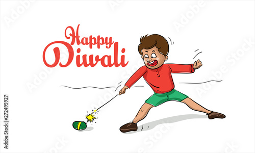 happy diwali with kid vector illustration
