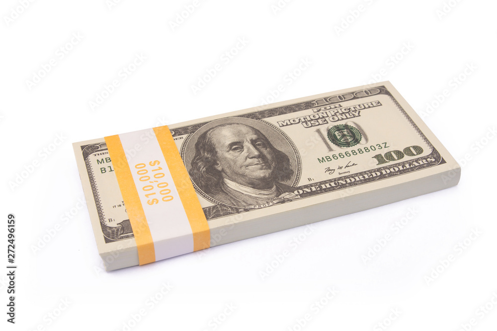 100 US Dollar bills bundles stack isolated on white background with clipping path 100 US Dollar bills bundles stack isolated on white background with clipping path