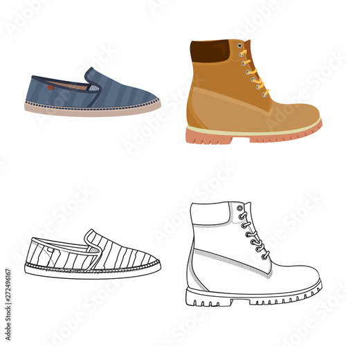 Vector design of shoe and footwear sign. Set of shoe and foot stock vector illustration.
