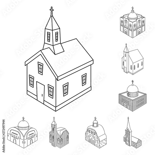 Vector illustration of architecture and building icon. Collection of architecture and clergy vector icon for stock.