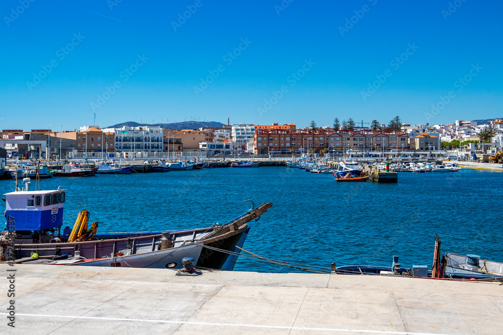 Fototapeta premium View of Port of Tarifa in Andalusia Spain with fishing boats