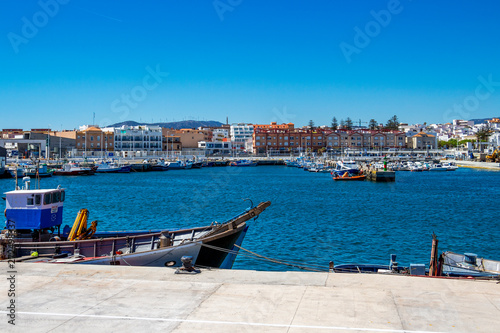 View of Port of Tarifa in Andalusia Spain with fishing boats